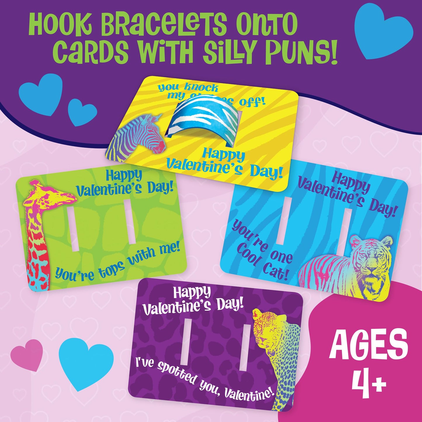 Peaceable Kingdom Valentines Cards for Kids — 28 Animal-Print Slap Bracelets