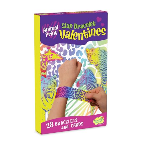 Peaceable Kingdom Valentines Cards for Kids — 28 Animal-Print Slap Bracelets