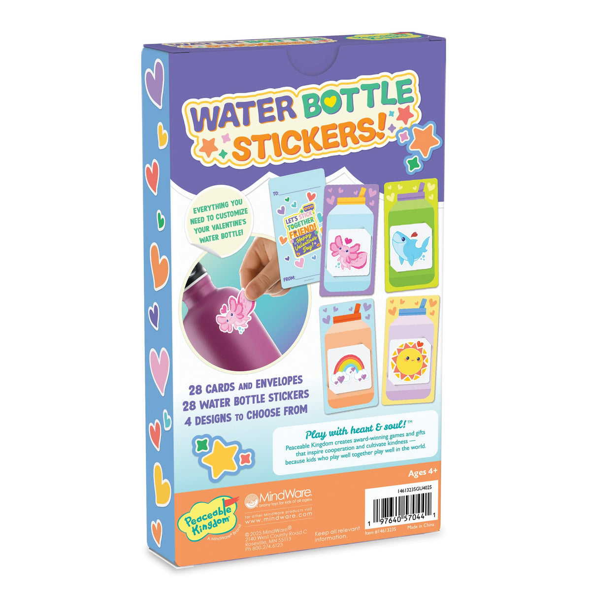Peaceable Kingdom Valentine Gift Set for Kids — 28 Cards & Water Bottle Stickers