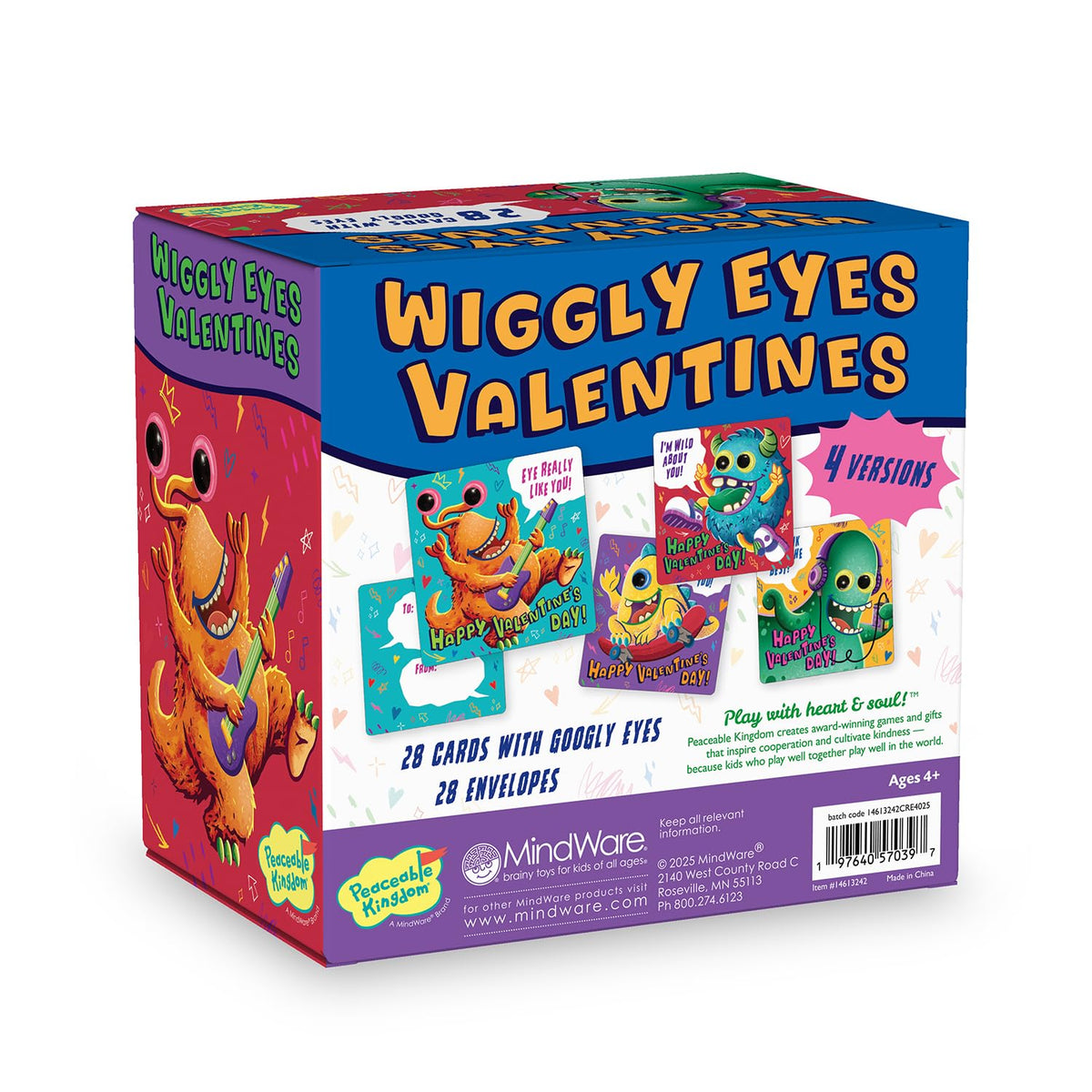 Peaceable Kingdom 28 Monster Valentines with Wiggly Eyes – Fun Classroom Gifts