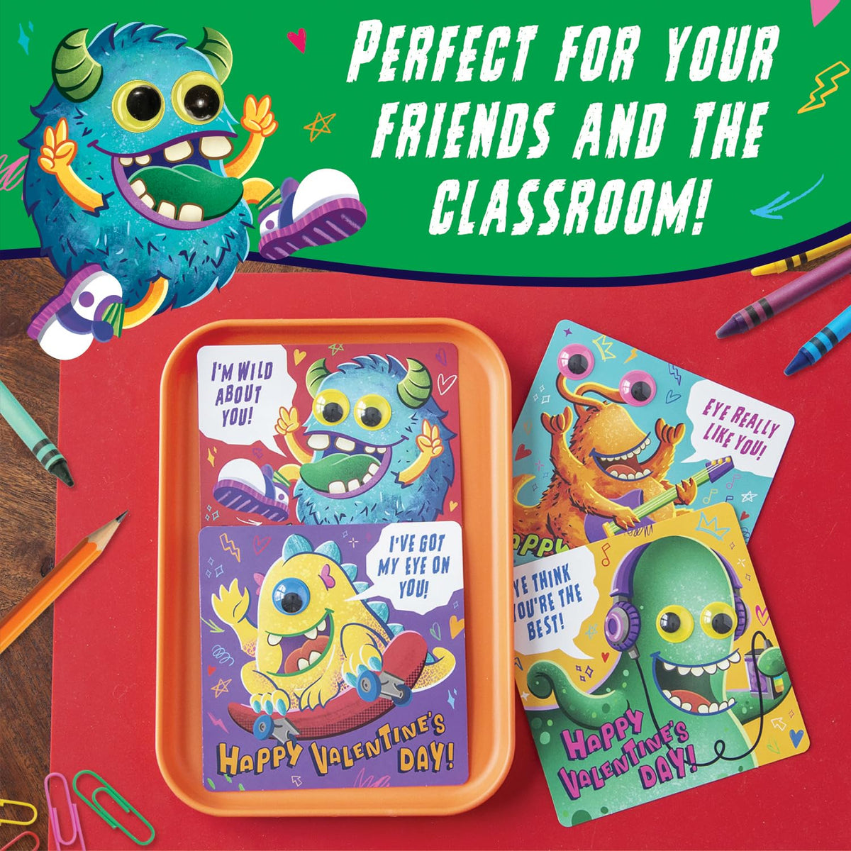 Peaceable Kingdom 28 Monster Valentines with Wiggly Eyes – Fun Classroom Gifts