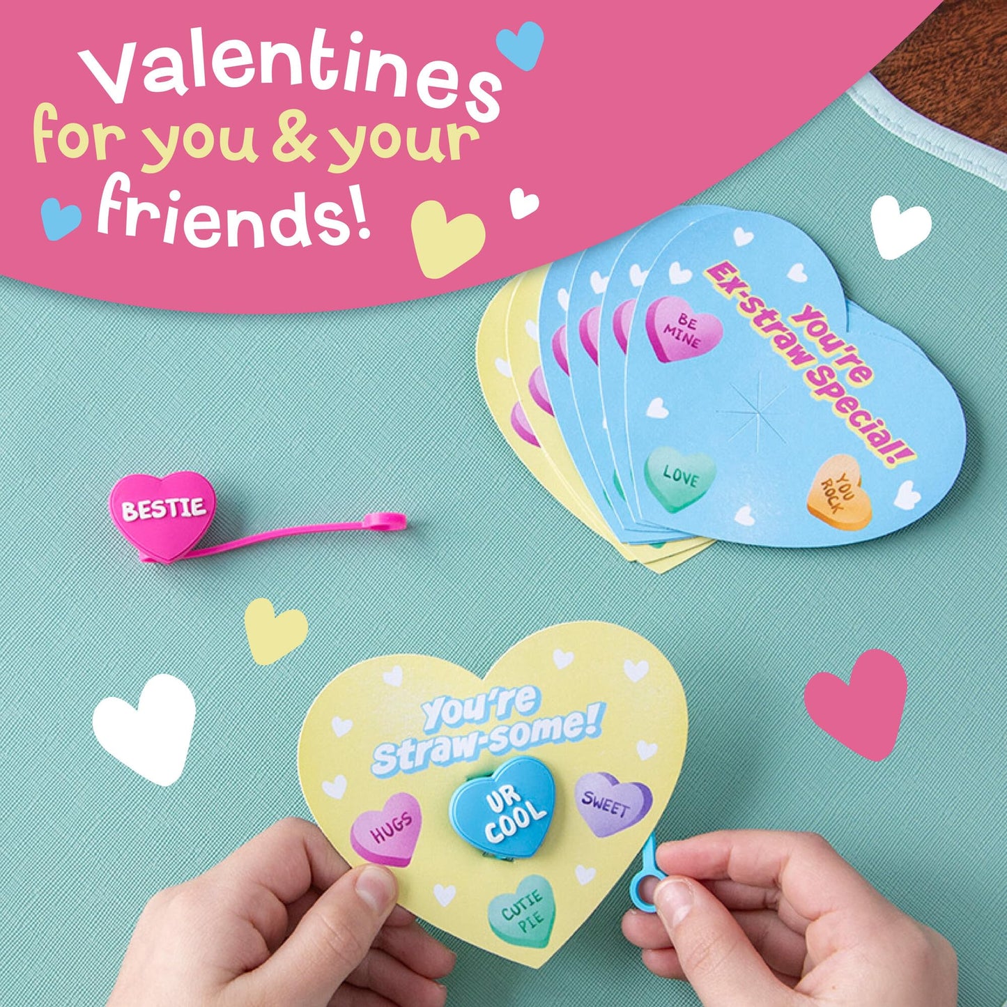 Peaceable Kingdom Valentine's Day Gift for Kids — 28 Cards with Waterproof 2.5-In Stickers and Envelopes