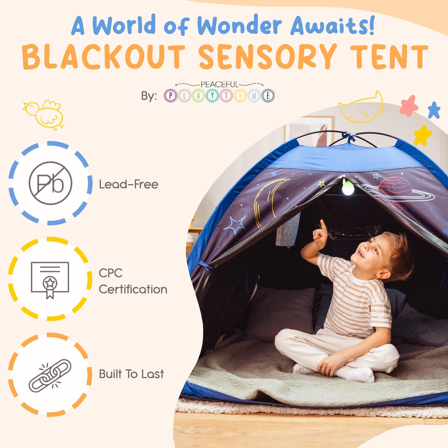 Peaceful Playtime Blackout Sensory Tent for Kids with Autism – 51x51x40 Calming Corner, Easy Setup & Durable Build
