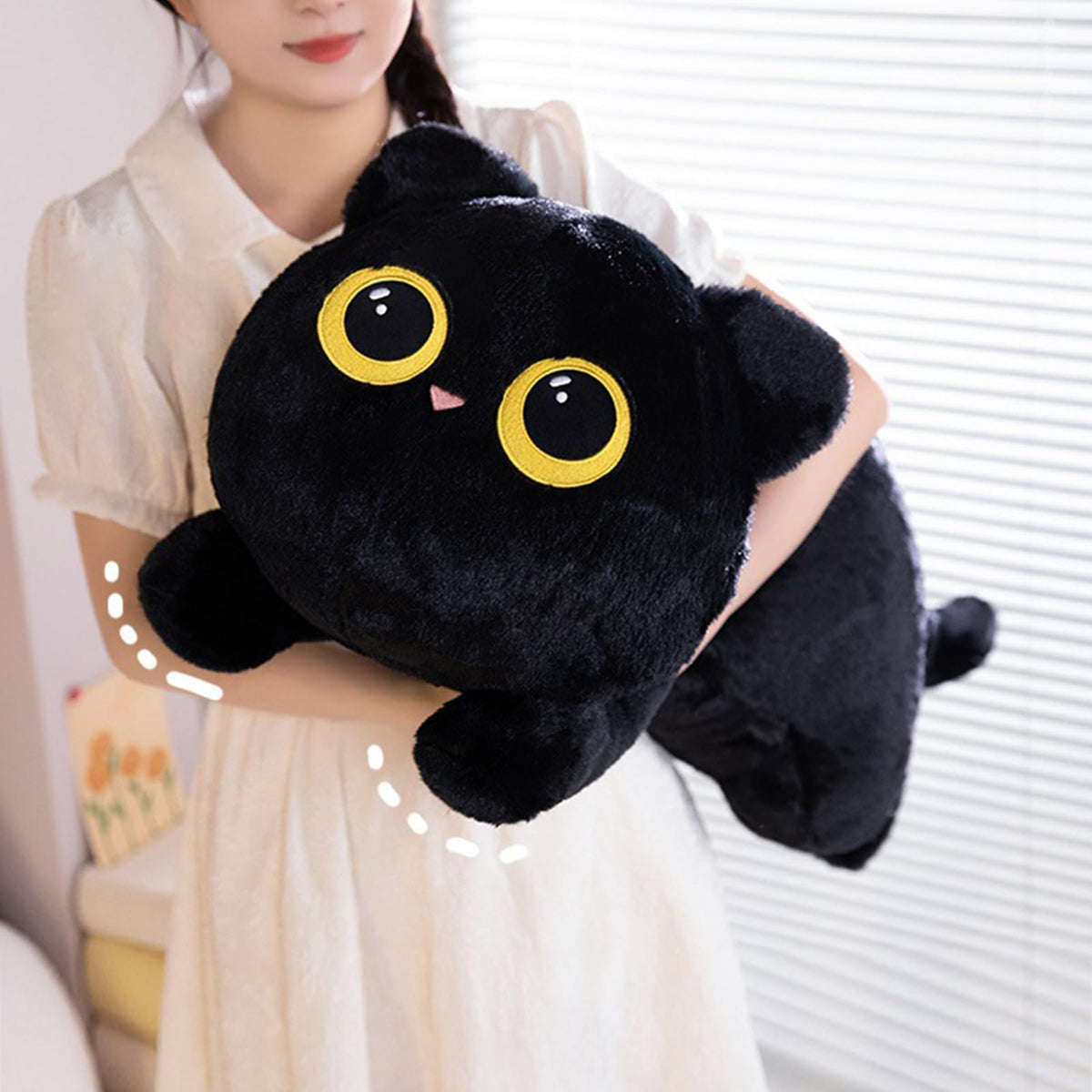 PEACH CAT 35.4-Inch Long Cat Plush Pillow – Black Kitten Stuffed Animal