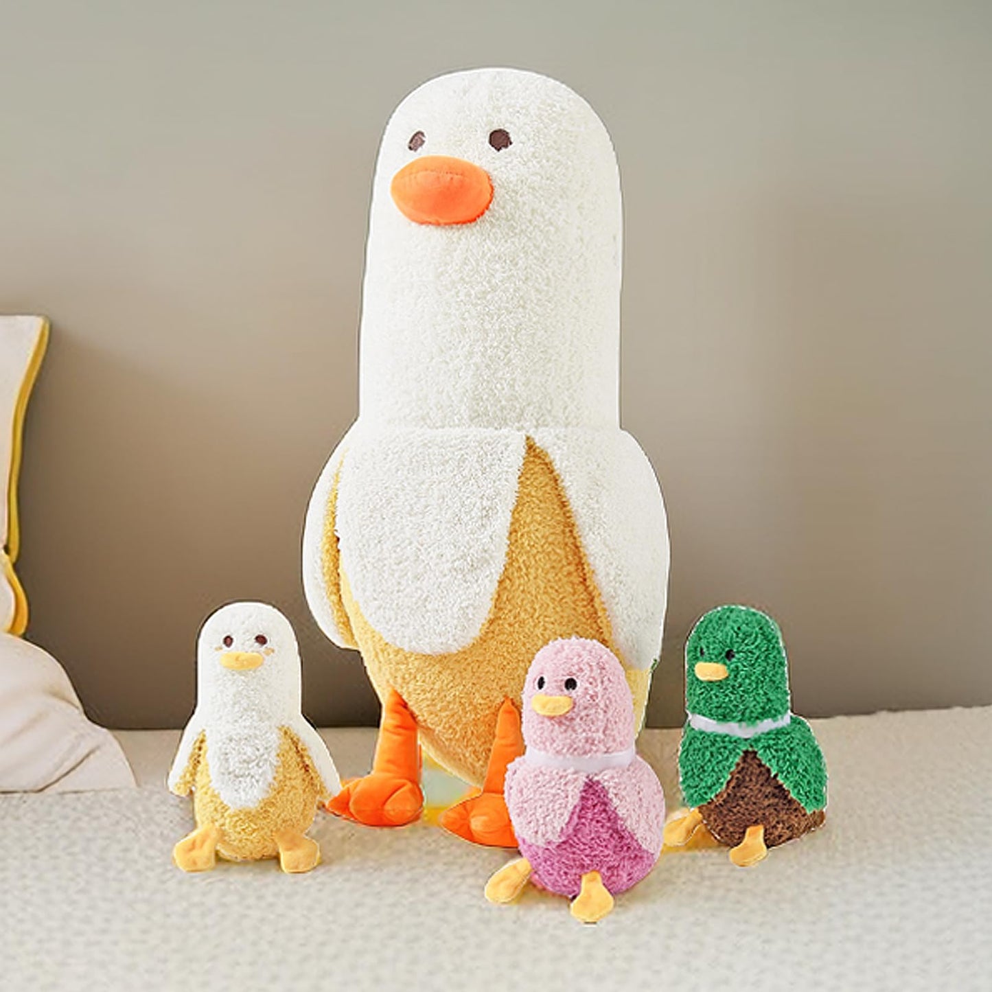 PEACH CAT Banana Duck Plush Set: Mommy 19.7-in with 3 Baby Ducks Inside