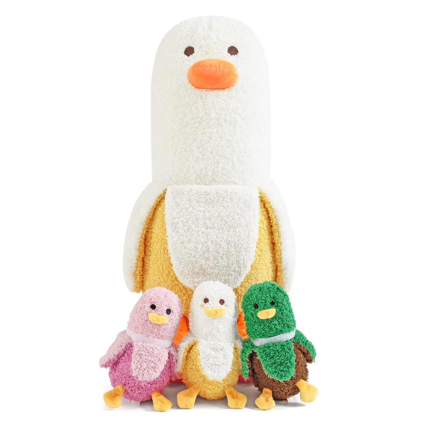 PEACH CAT Banana Duck Plush Set: Mommy 19.7-in with 3 Baby Ducks Inside
