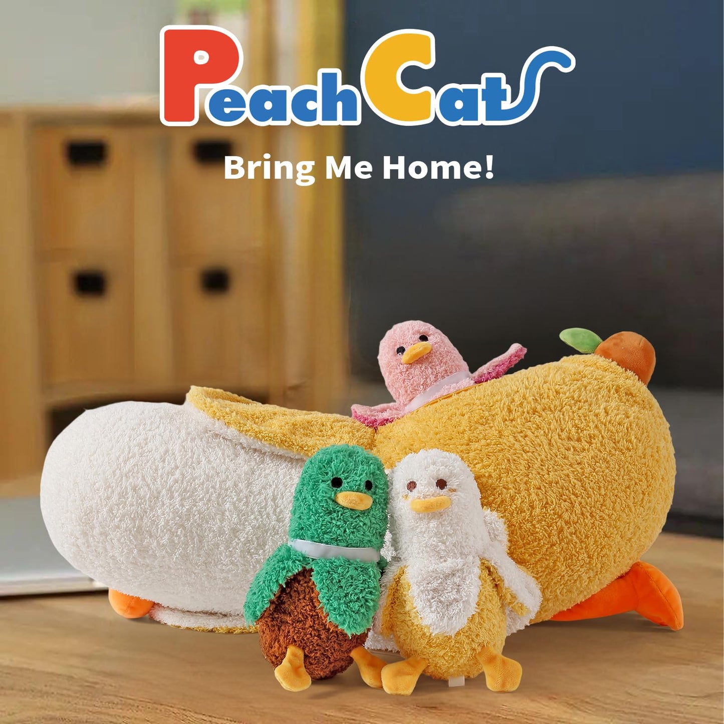 PEACH CAT Banana Duck Plush Set: Mommy 19.7-in with 3 Baby Ducks Inside