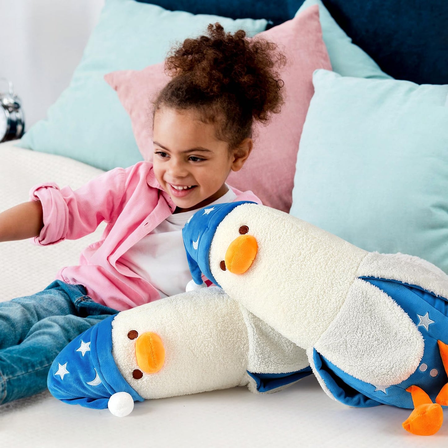 PEACH CAT Banana Duck Plush Pillow 19.7in – Nightcap Duck Stuffed Animal for Kids