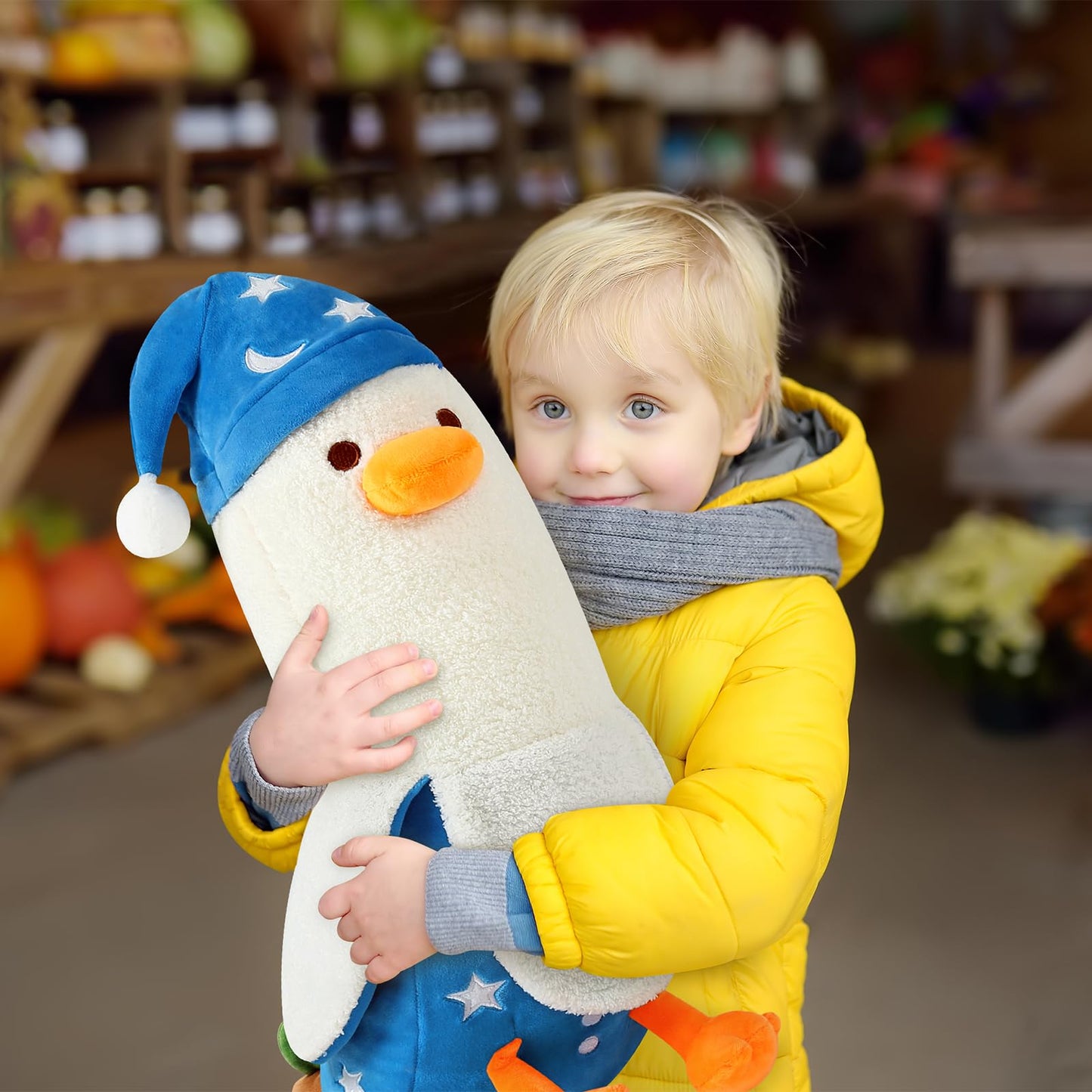 PEACH CAT Banana Duck Plush Pillow 19.7in – Nightcap Duck Stuffed Animal for Kids
