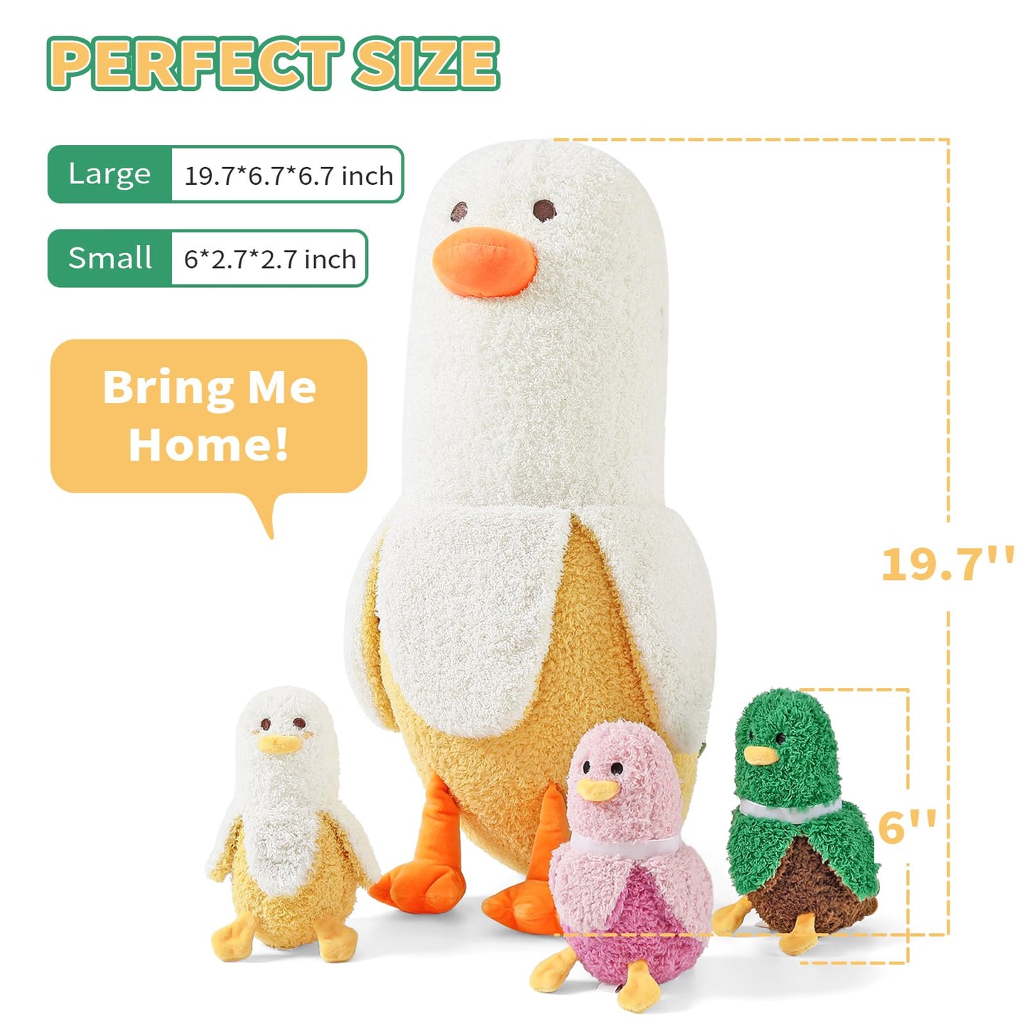 PEACH CAT Banana Duck Plush Set: Mommy 19.7-in with 3 Baby Ducks Inside