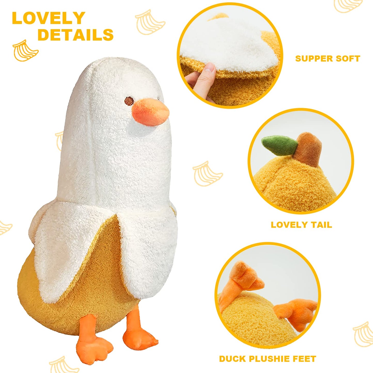 PEACH CAT Banana Duck Plush Toy – 27.5-Inch Hugging Plush Pillow