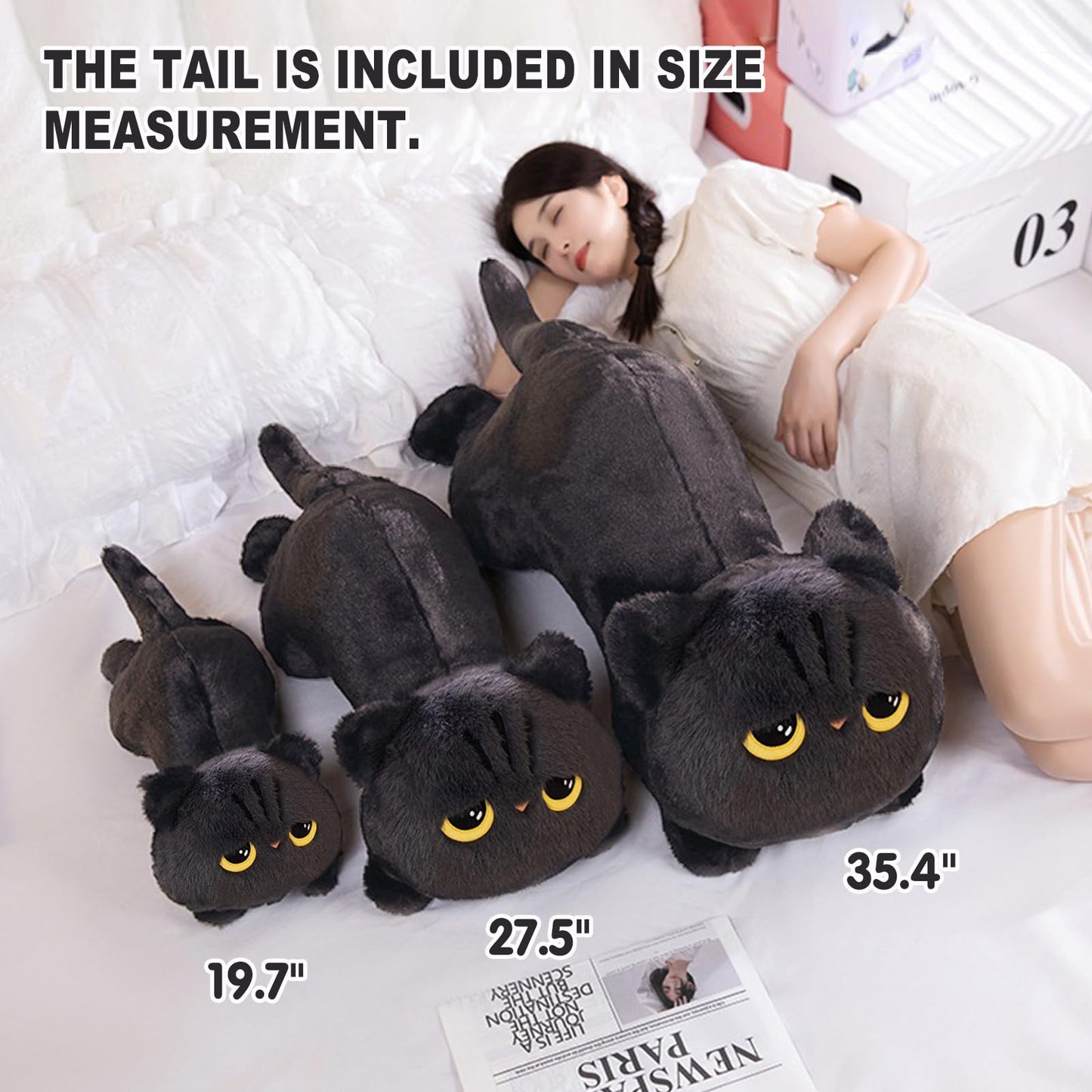 PEACH CAT 27.5-inch Long Cat Plush Pillow – Grey Kitten Stuffed Animal
