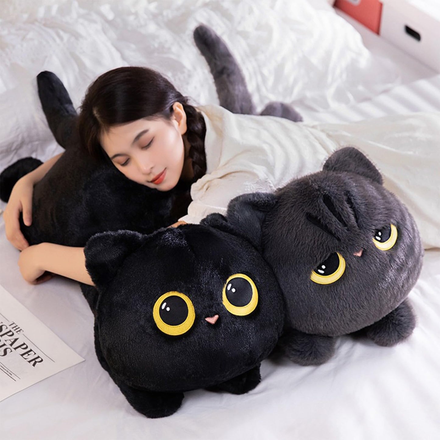 PEACH CAT 27.5-inch Long Cat Plush Pillow – Grey Kitten Stuffed Animal
