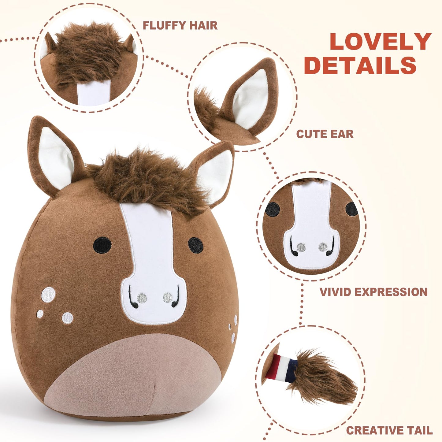 PEACH CAT Original Quarter Horse Plush Toy – 12-Inch Cute Horse Stuffed Animal