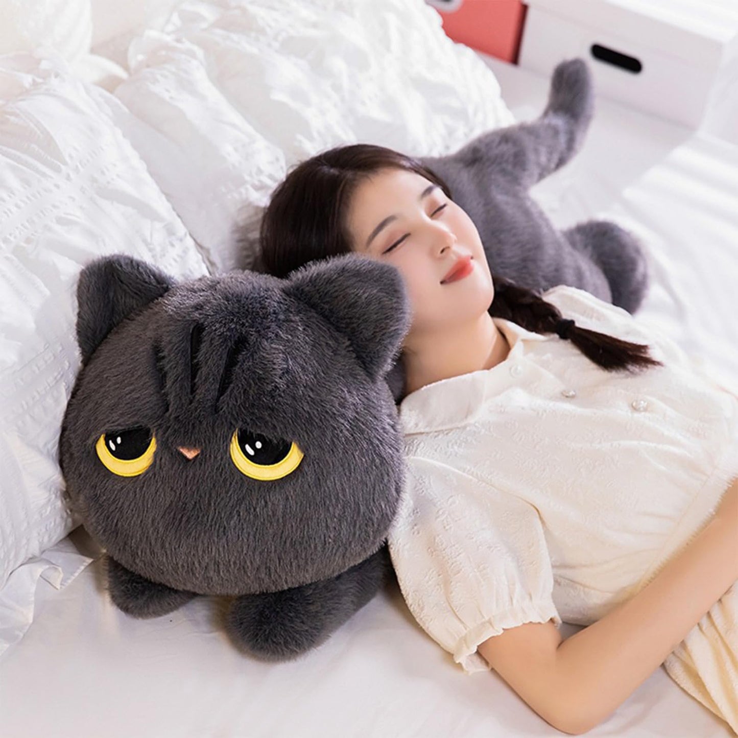 PEACH CAT 27.5-inch Long Cat Plush Pillow – Grey Kitten Stuffed Animal