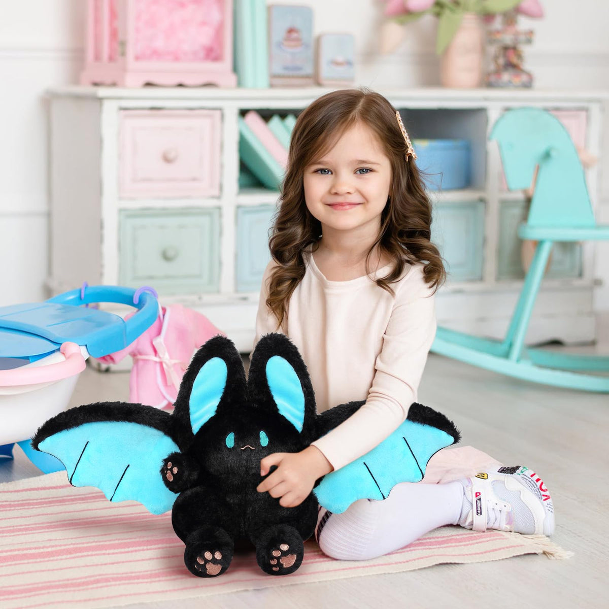 PEACH CAT Kawaii Bat Bunny Plush Pillow 12-Inch – Soft Two-in-One Plush for Kids