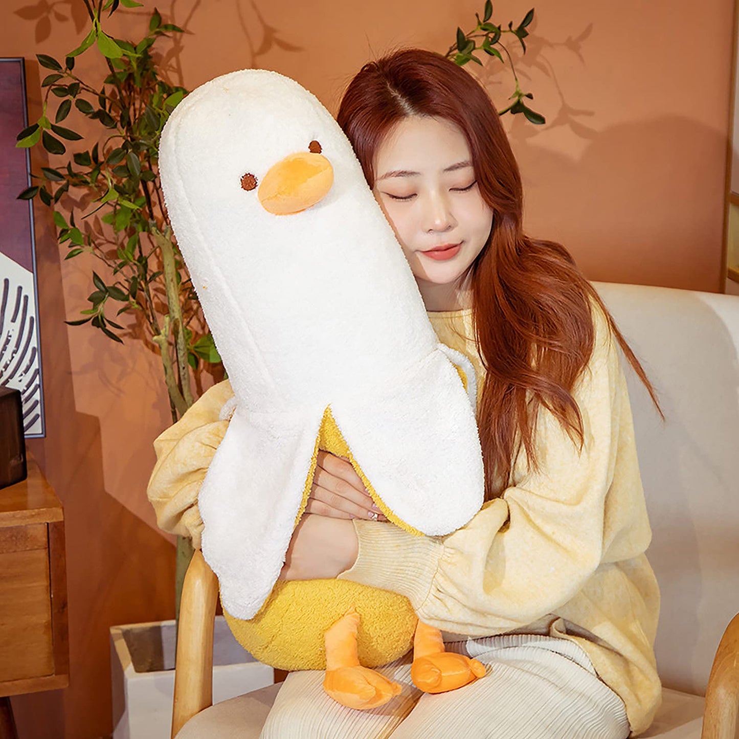 PEACH CAT Banana Duck Plush Toy – 27.5-Inch Hugging Plush Pillow