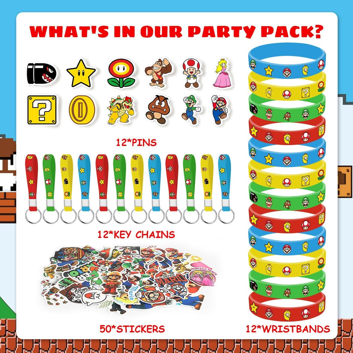 PEACHPUNK 86PCS Mario Birthday Party Supplies — Mario Theme Gifts Set
