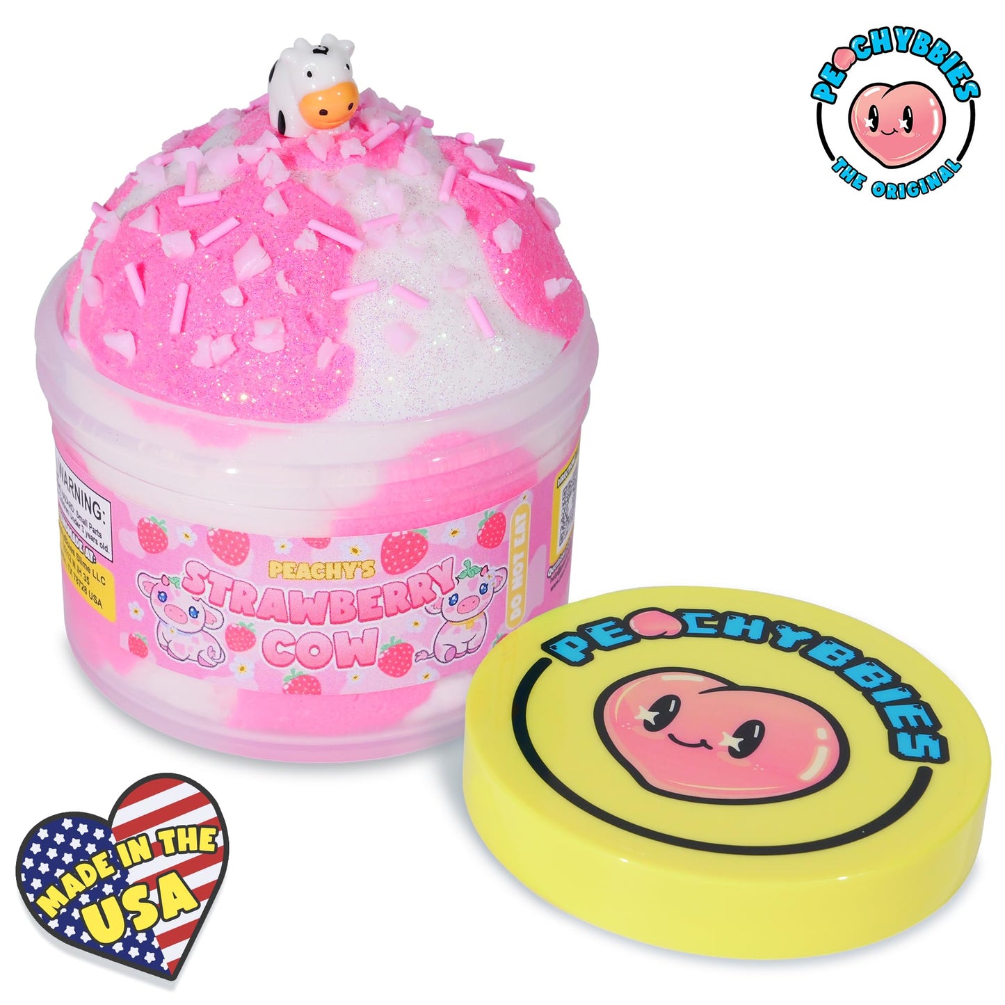 PEACHY Strawberry Cow Cloud Slime – 7 oz, Made in USA, ASMR & Slime Charms
