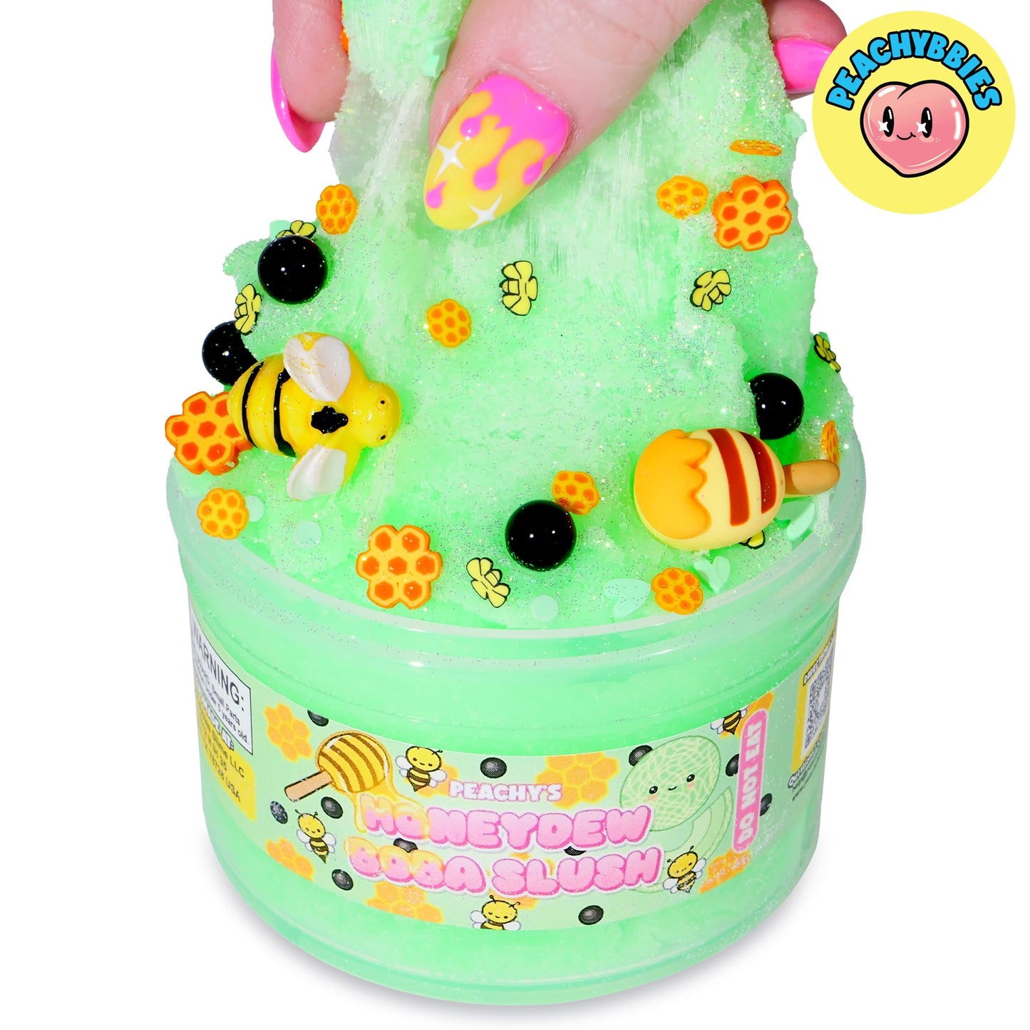 Peachybbies Honeydew Boba Slush Slime – USA Made 7 oz