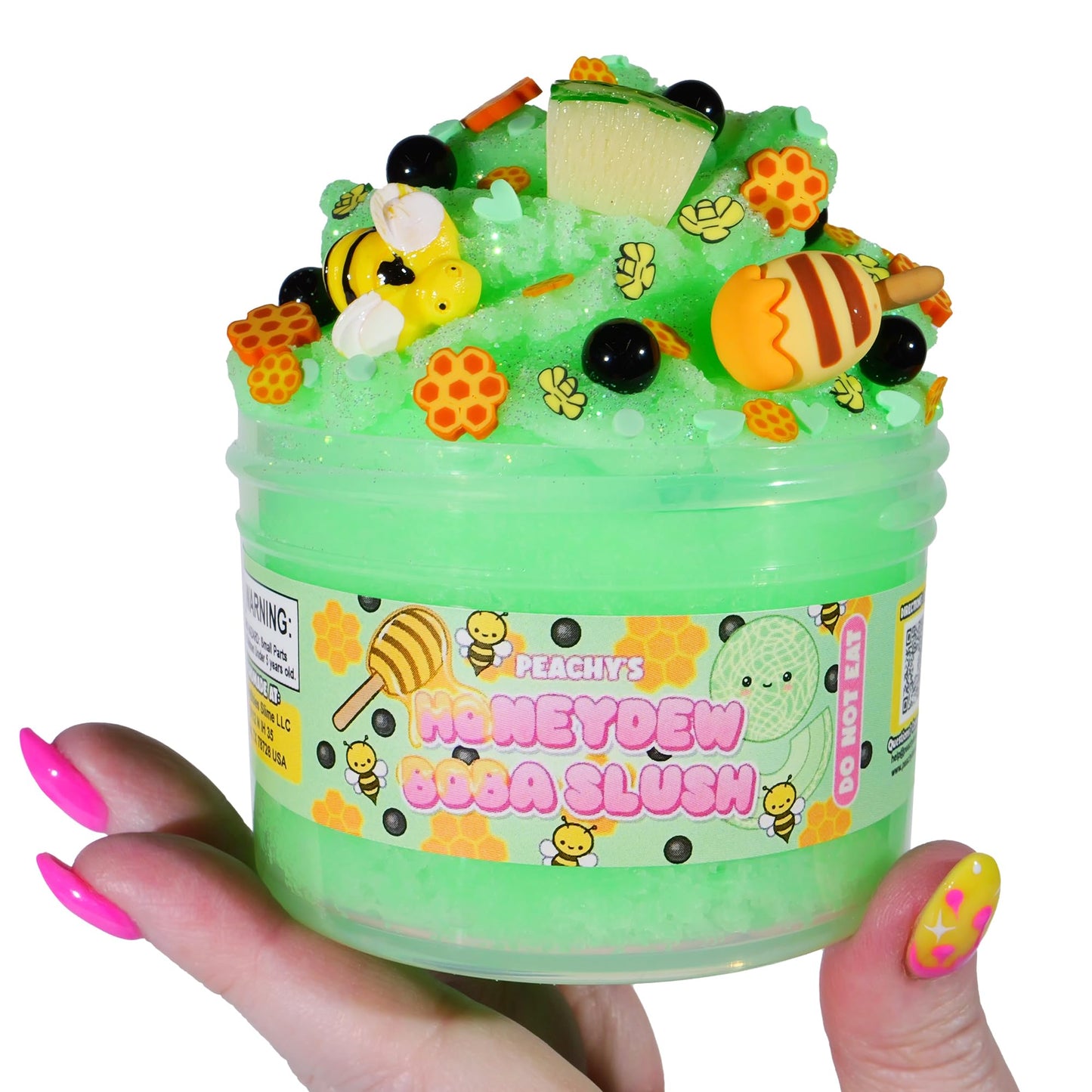 Peachybbies Honeydew Boba Slush Slime – USA Made 7 oz