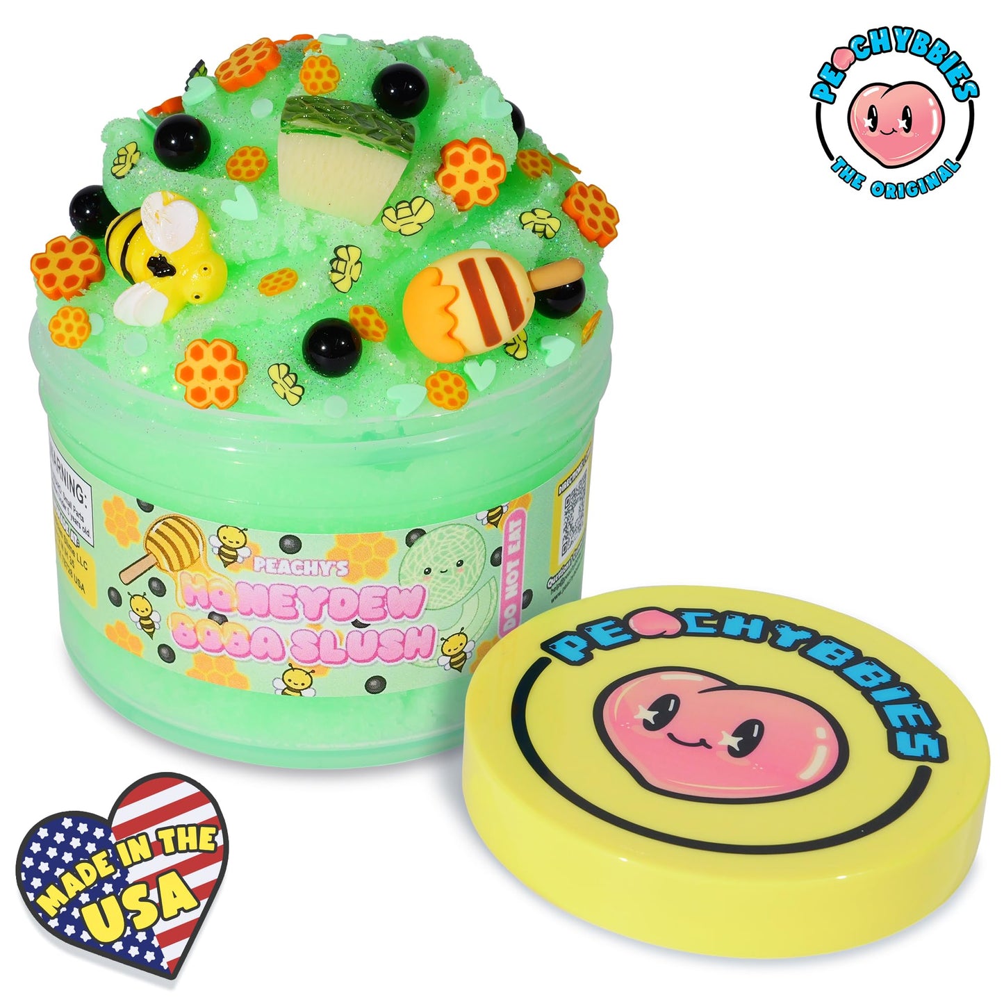 Peachybbies Honeydew Boba Slush Slime – USA Made 7 oz
