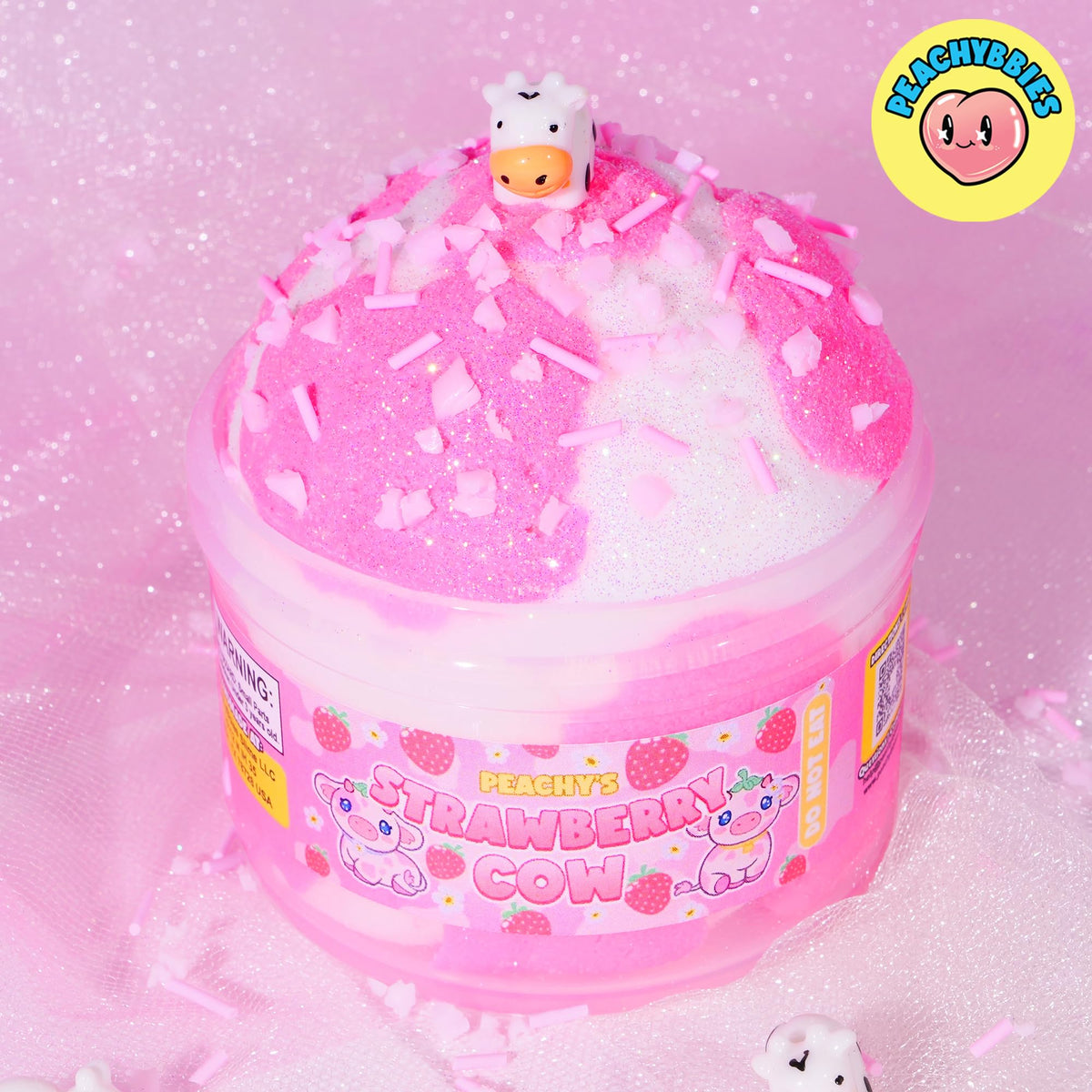PEACHY Strawberry Cow Cloud Slime – 7 oz, Made in USA, ASMR & Slime Charms