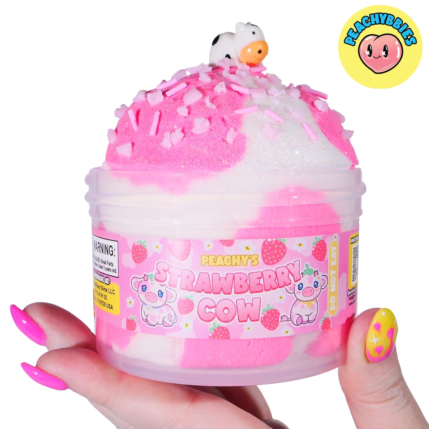 PEACHY Strawberry Cow Cloud Slime – 7 oz, Made in USA, ASMR & Slime Charms