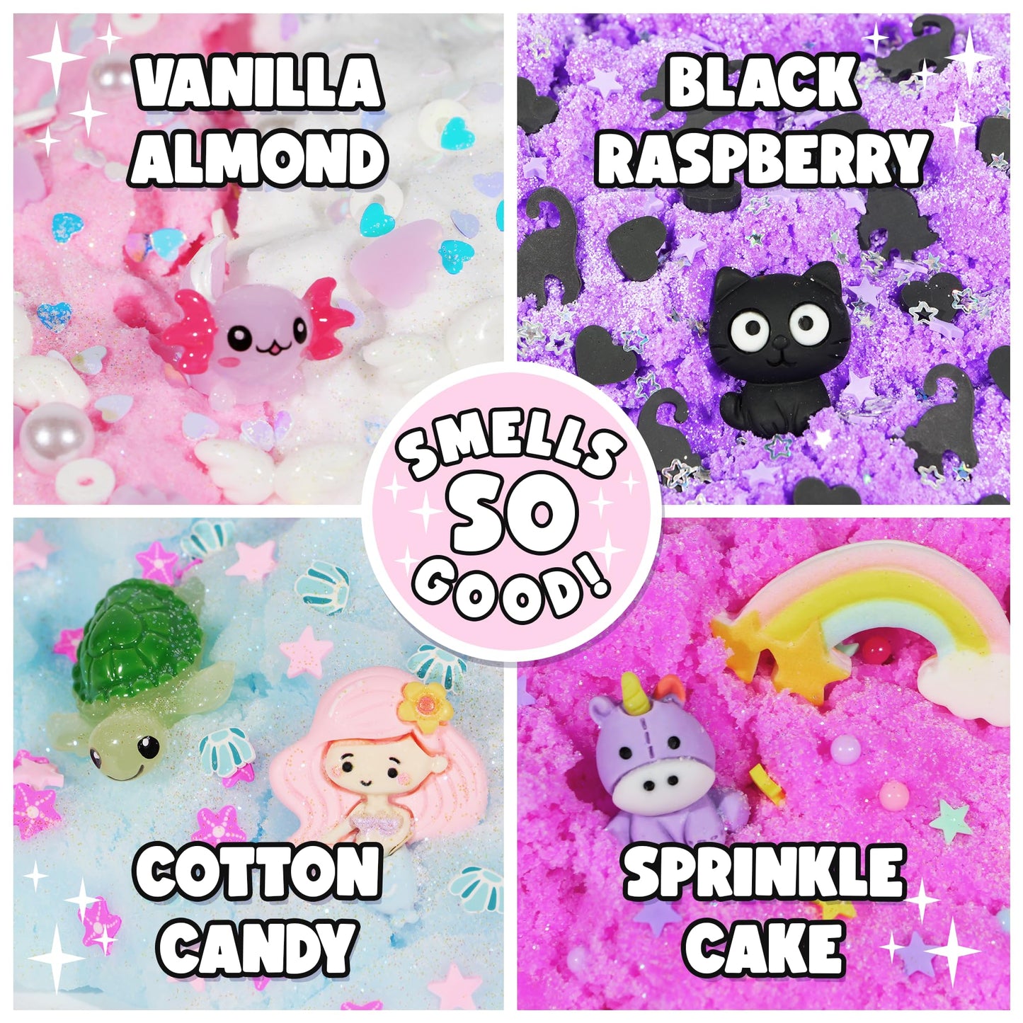 PEACHY Slime 4-Pack Fantasy Bundle – Unicorn Candy Floss, Mermaid's Ball, Angel Axolotl, Kitty Fur | Made in USA