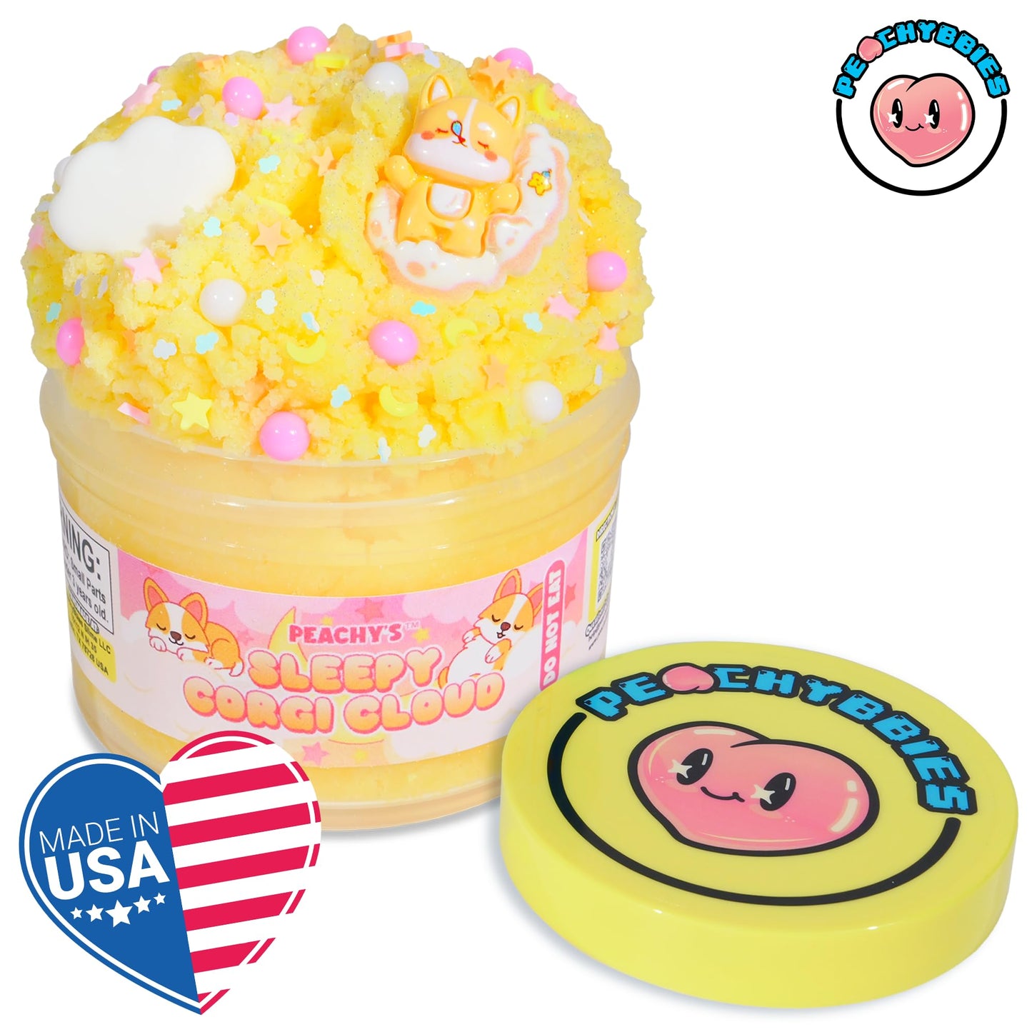 Peachybbies Sleepy Corgi Cloud Slime – 7 oz, Made in USA, Scented