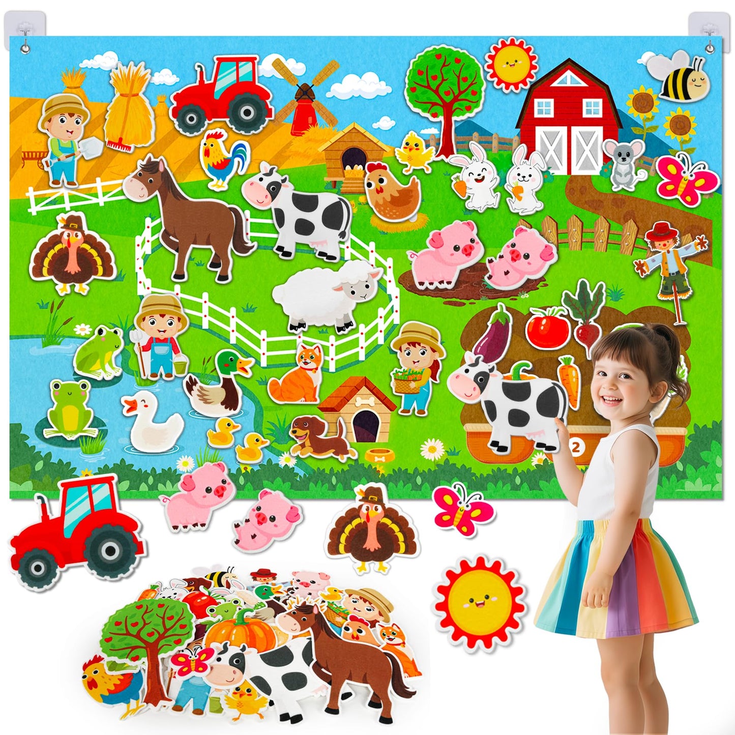 Peacurh Farm Animals Felt Story Board Set – 38-Piece Interactive Toddler Busy Board (43x28 in)