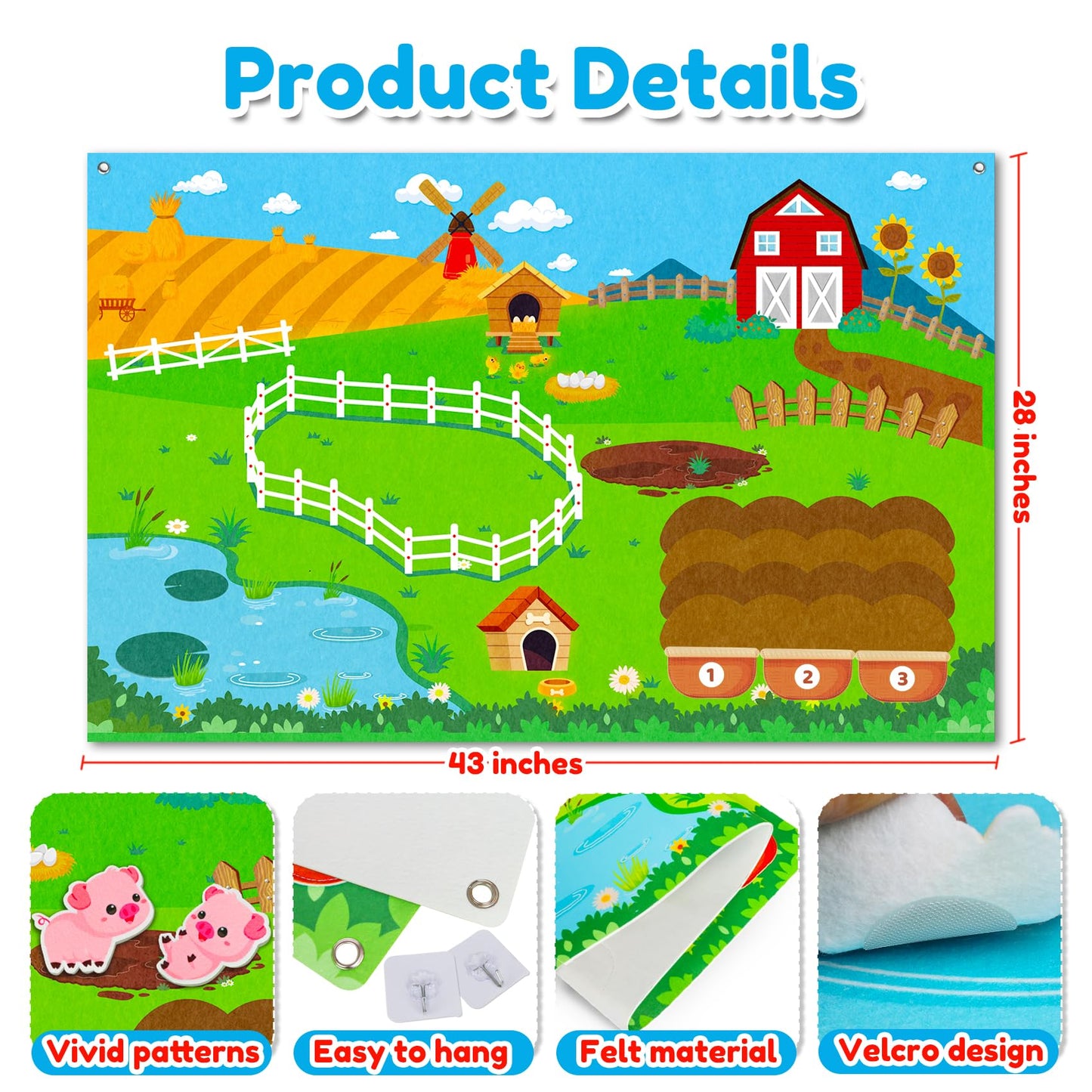 Peacurh Farm Animals Felt Story Board Set – 38-Piece Interactive Toddler Busy Board (43x28 in)