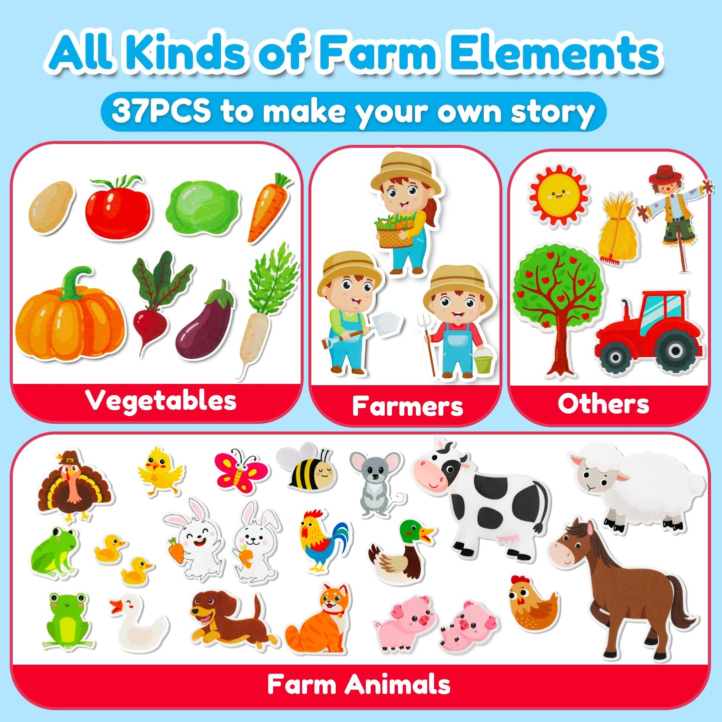 Peacurh Farm Animals Felt Story Board Set – 38-Piece Interactive Toddler Busy Board (43x28 in)