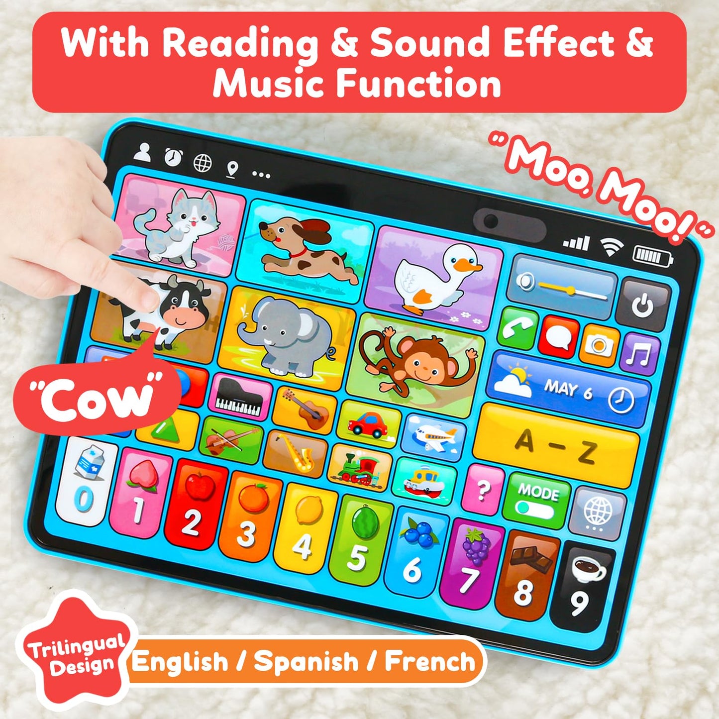 Peacurh Trilingual Learning Tablet with Music & Speech — Montessori Toy for Ages 1–3