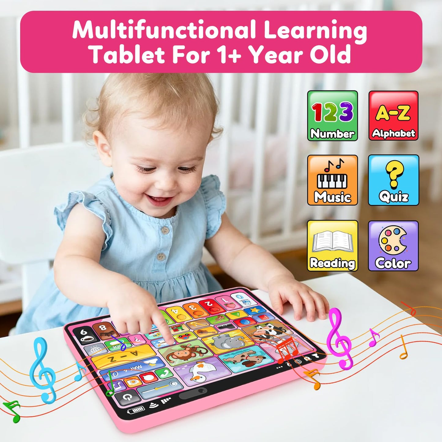 Peacurh Trilingual Learning Tablet – Pink Montessori Speech Therapy Toy 12-18M