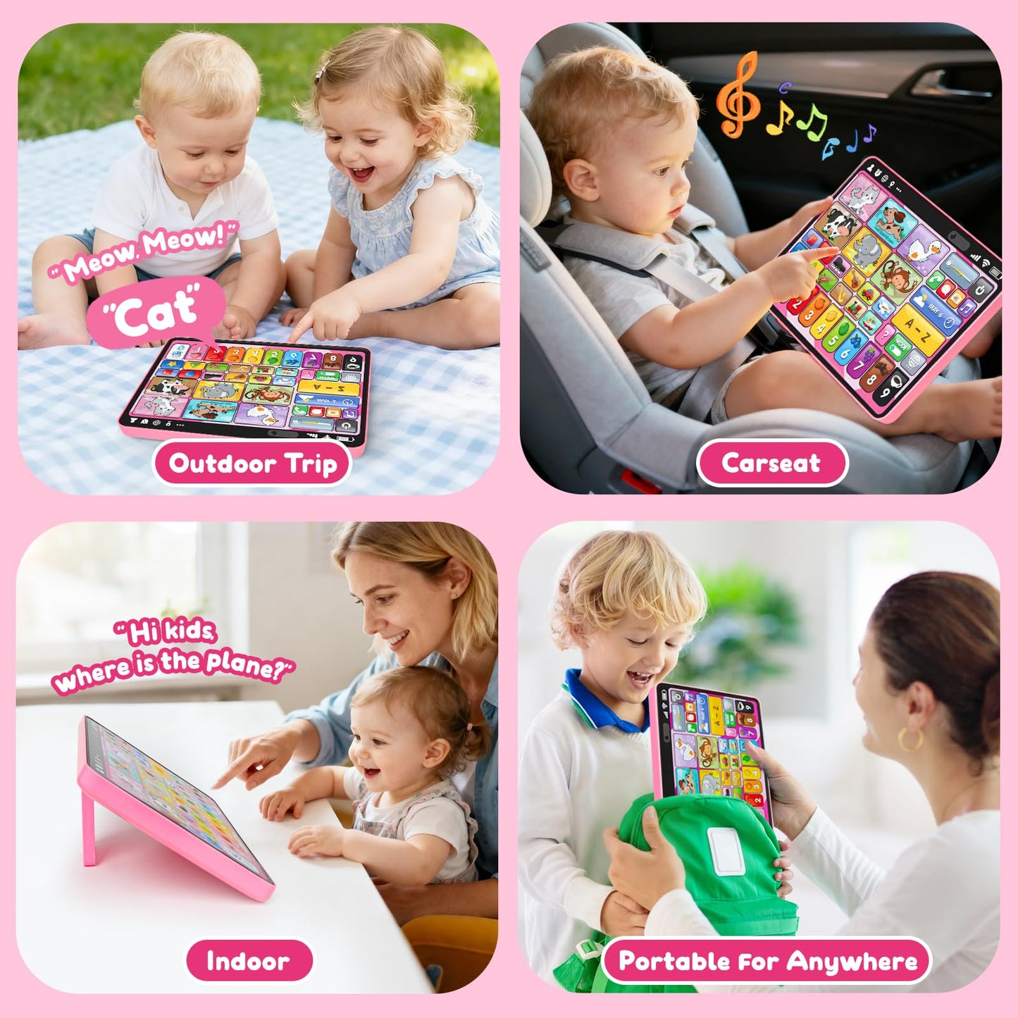 Peacurh Trilingual Learning Tablet – Pink Montessori Speech Therapy Toy 12-18M