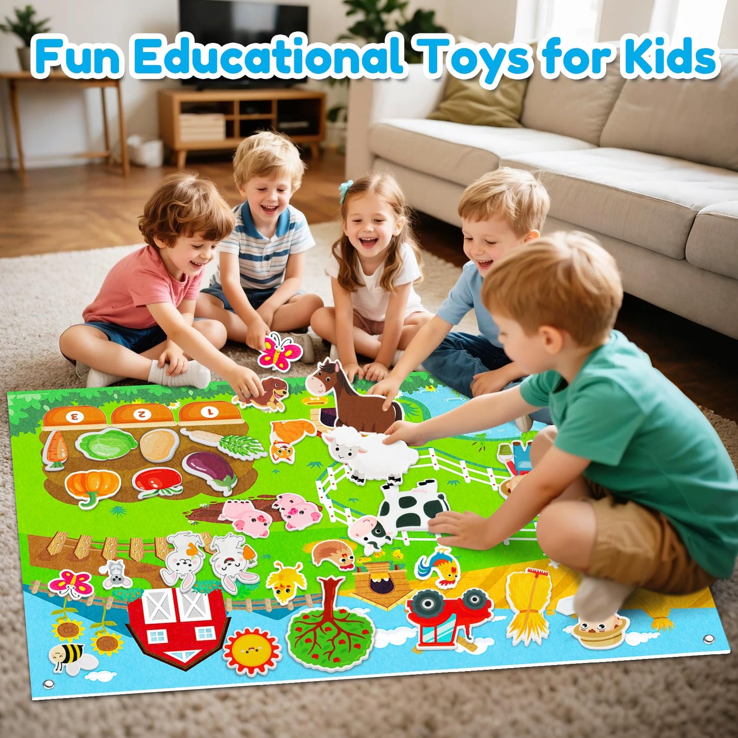 Peacurh Farm Animals Felt Story Board Set – 38-Piece Interactive Toddler Busy Board (43x28 in)