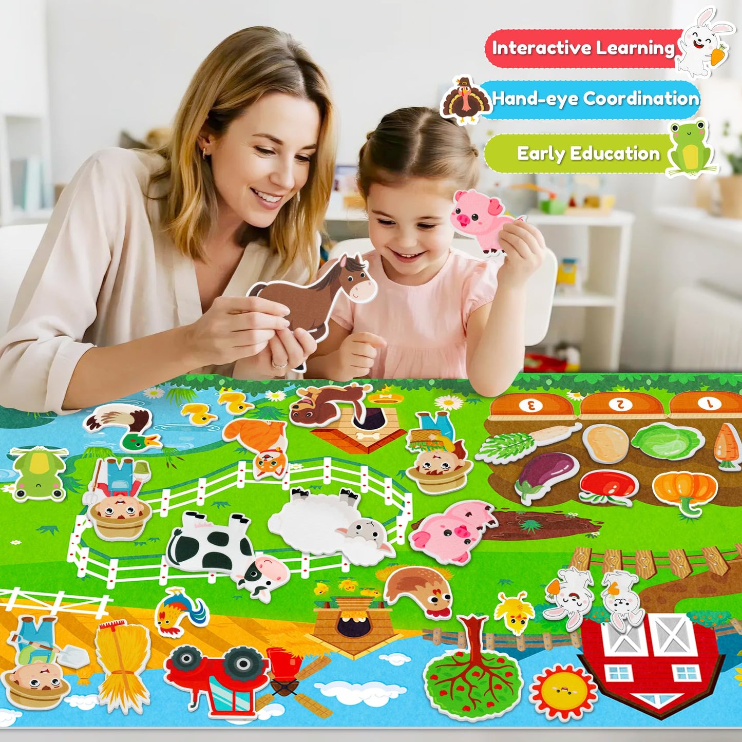Peacurh Farm Animals Felt Story Board Set – 38-Piece Interactive Toddler Busy Board (43x28 in)