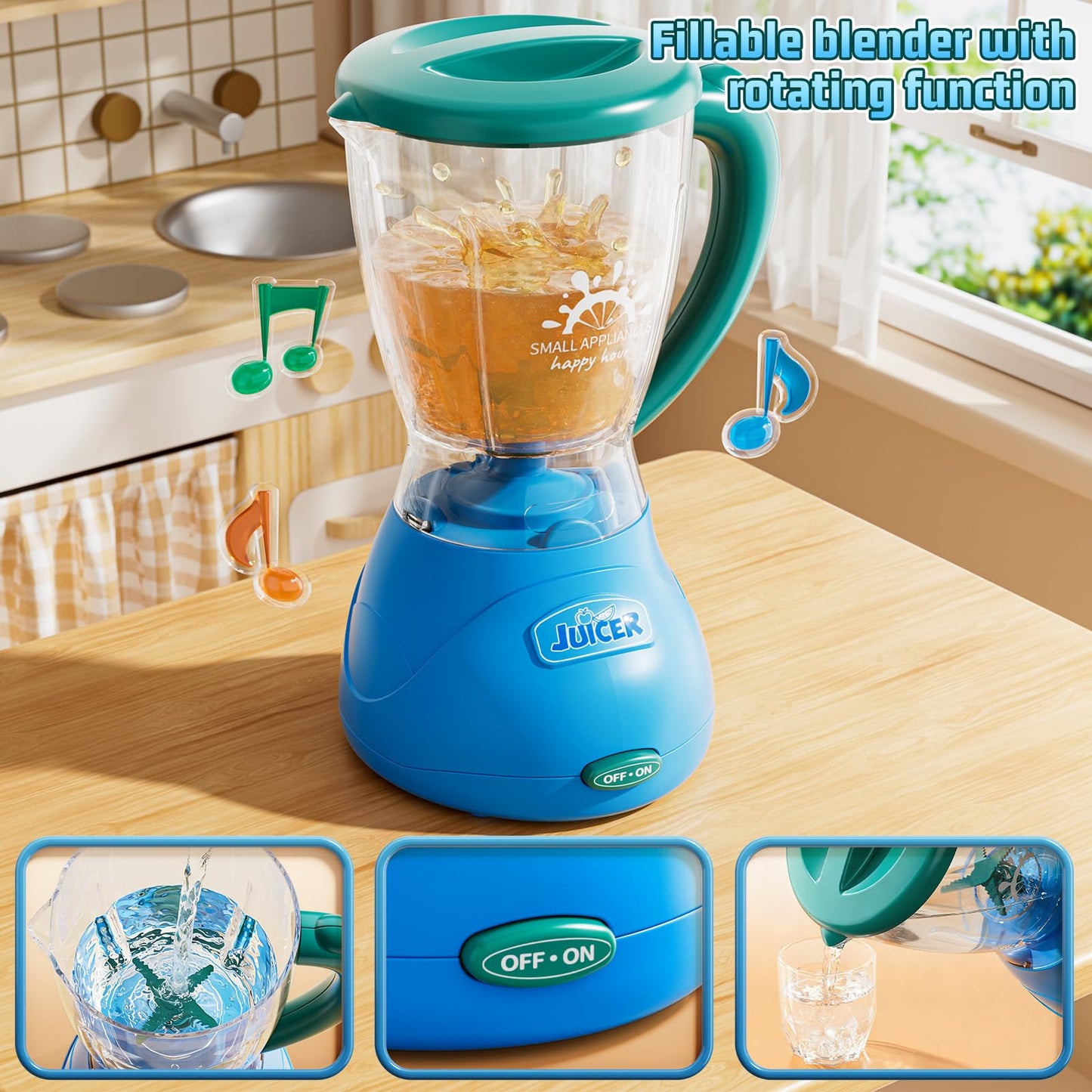 PEADUCK 3-in-1 Play Kitchen Appliances Set for Kids — Blender, Mixer & Water Dispenser with Realistic Sounds & Lights