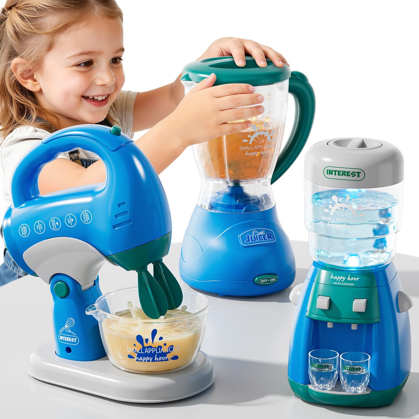 PEADUCK 3-in-1 Play Kitchen Appliances Set for Kids — Blender, Mixer & Water Dispenser with Realistic Sounds & Lights