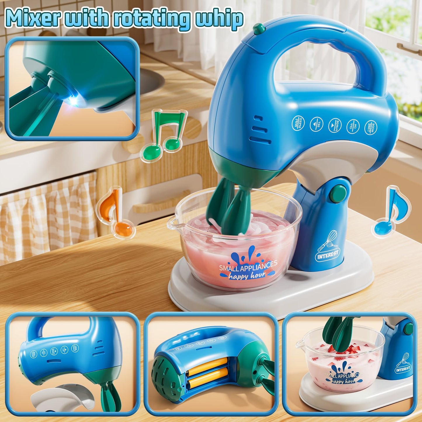 PEADUCK 3-in-1 Play Kitchen Appliances Set for Kids — Blender, Mixer & Water Dispenser with Realistic Sounds & Lights