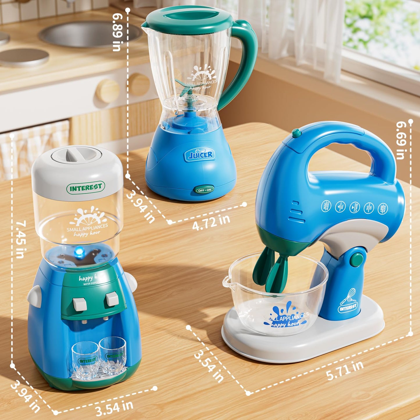 PEADUCK 3-in-1 Play Kitchen Appliances Set for Kids — Blender, Mixer & Water Dispenser with Realistic Sounds & Lights