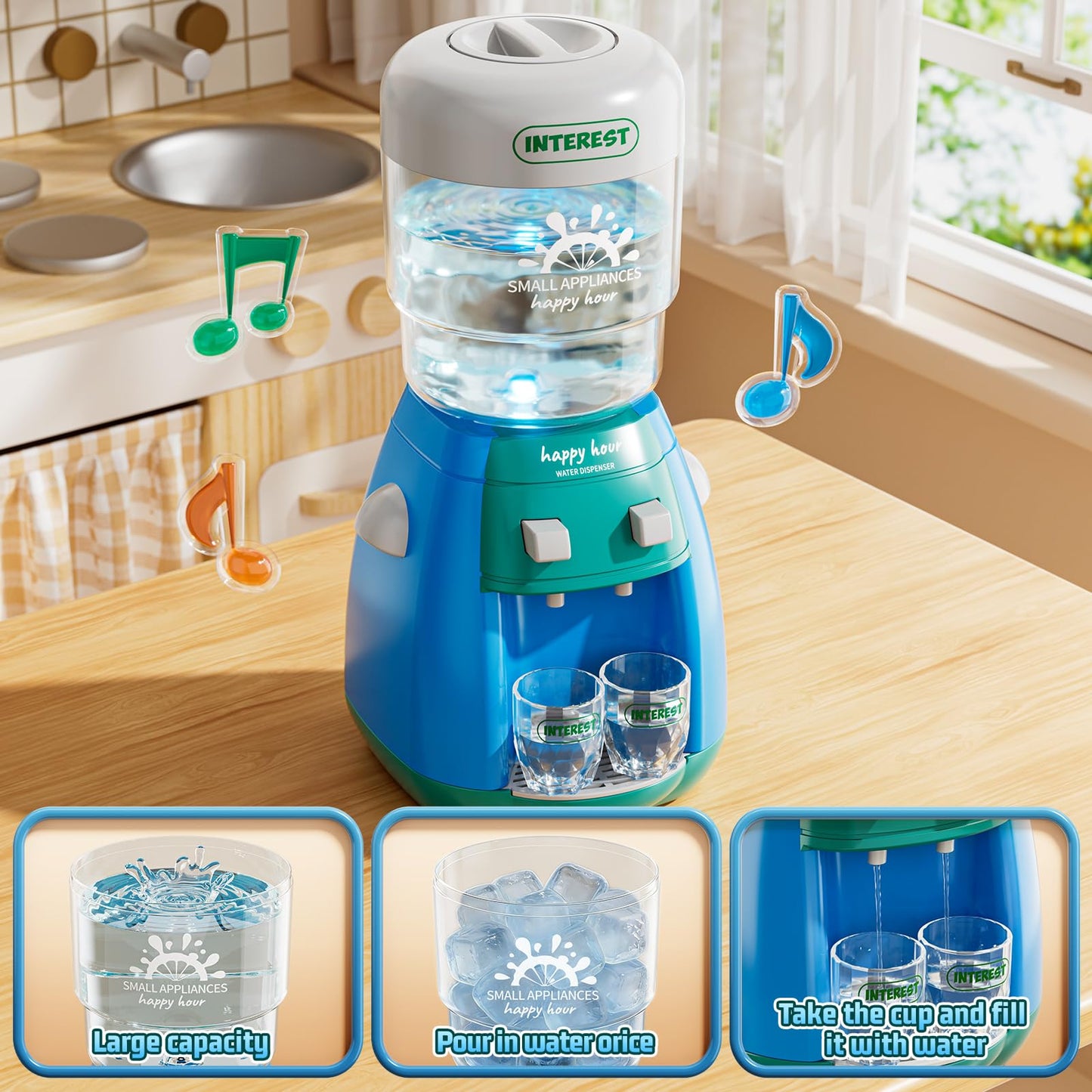 PEADUCK 3-in-1 Play Kitchen Appliances Set for Kids — Blender, Mixer & Water Dispenser with Realistic Sounds & Lights