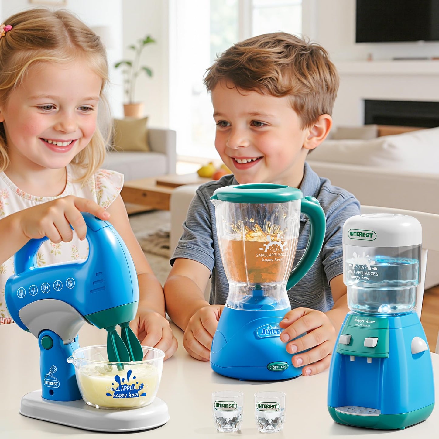 PEADUCK 3-in-1 Play Kitchen Appliances Set for Kids — Blender, Mixer & Water Dispenser with Realistic Sounds & Lights