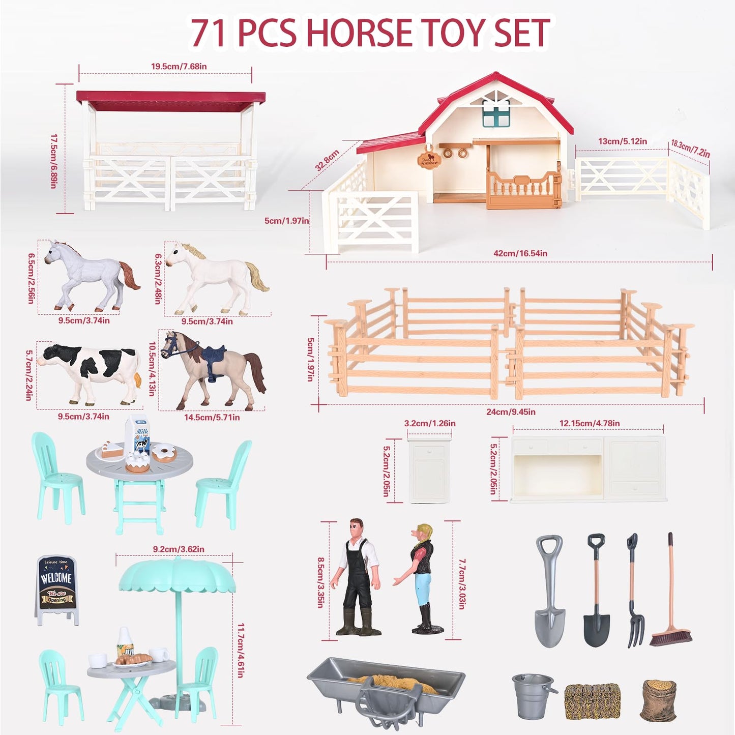 Peagprav Horse Club Riding Arena 71-Piece Farm Playset for Ages 3-7