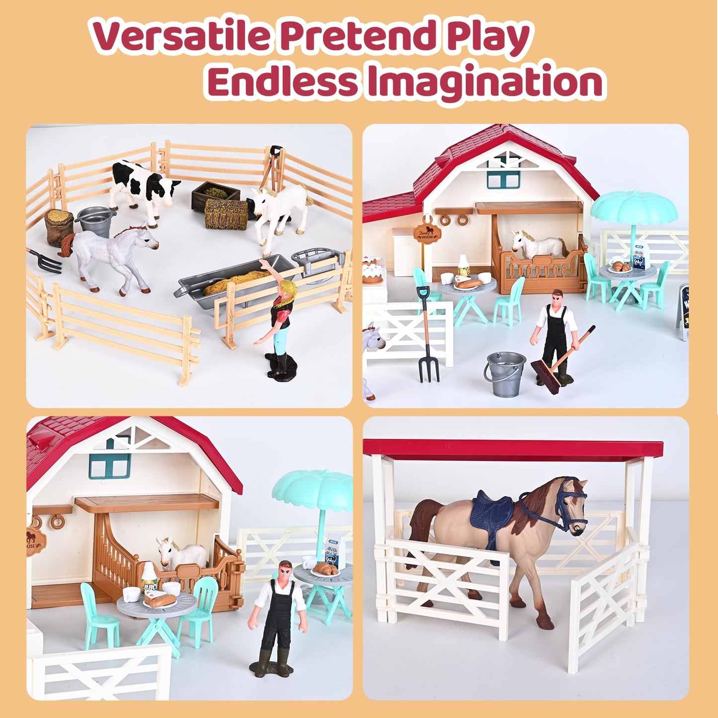 Peagprav Horse Club Riding Arena 71-Piece Farm Playset for Ages 3-7