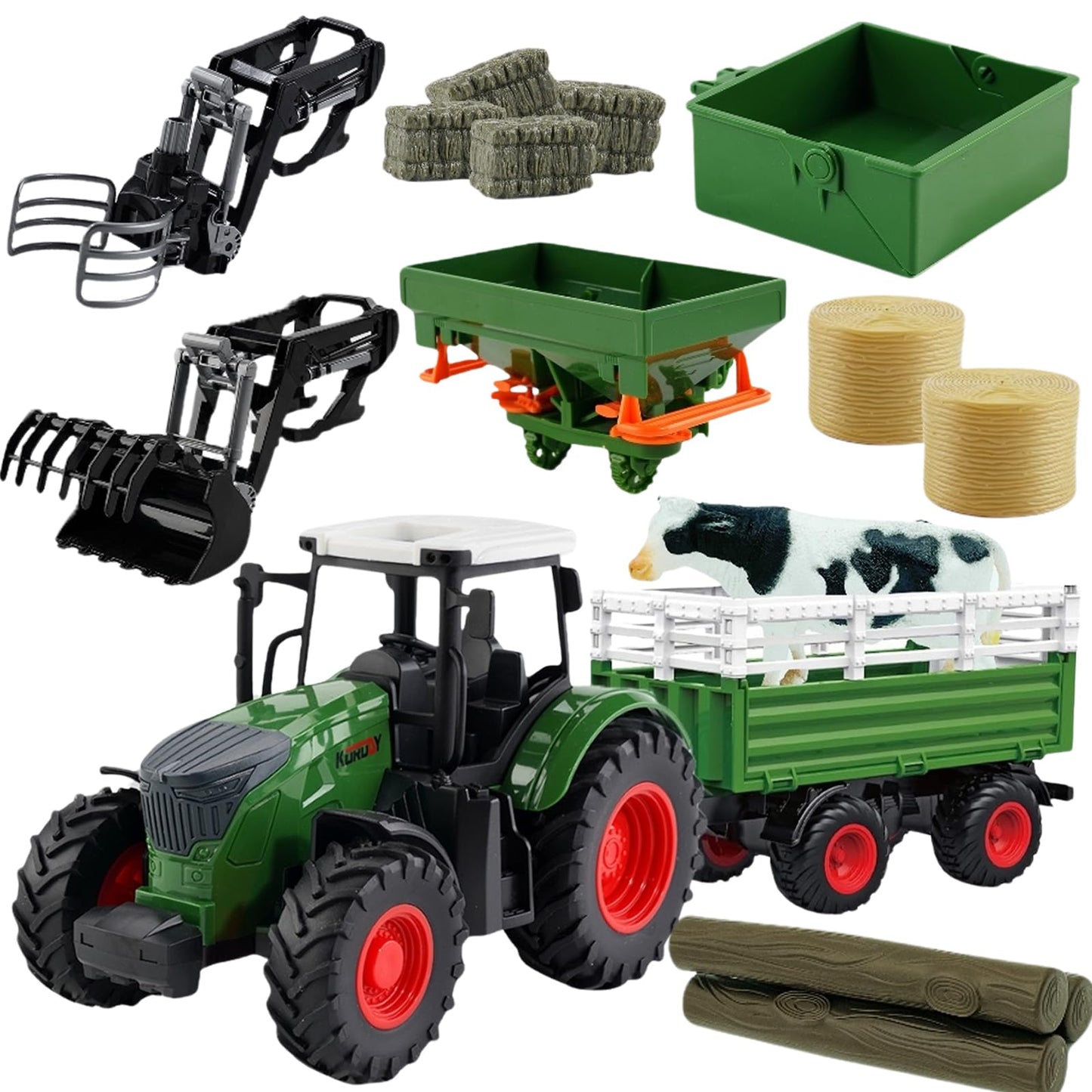 Peagprav Farm Toys Tractor with Trailer - 16.5-Inch Playset for Ages 3-7