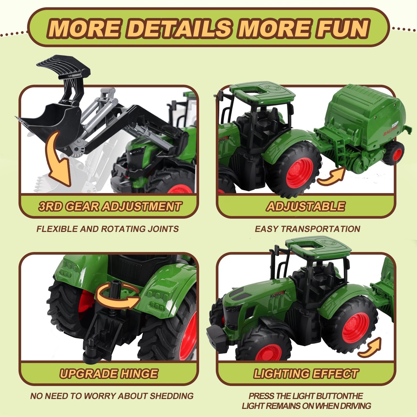 Peagprav Farm Tractor Toys Set – Bale Haying Round Baler with Barn & Tools for Kids 3-7