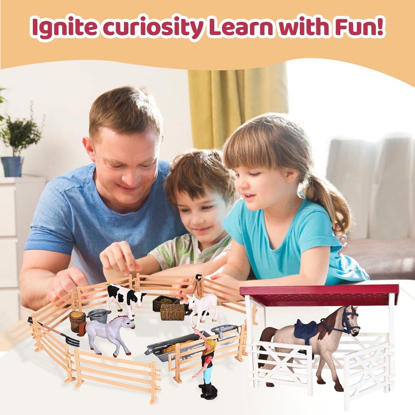 Peagprav Horse Club Riding Arena 71-Piece Farm Playset for Ages 3-7