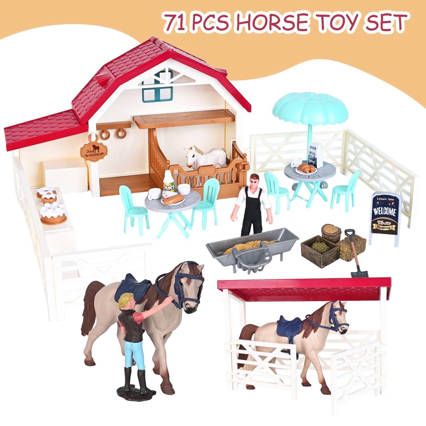 Peagprav Horse Club Riding Arena 71-Piece Farm Playset for Ages 3-7